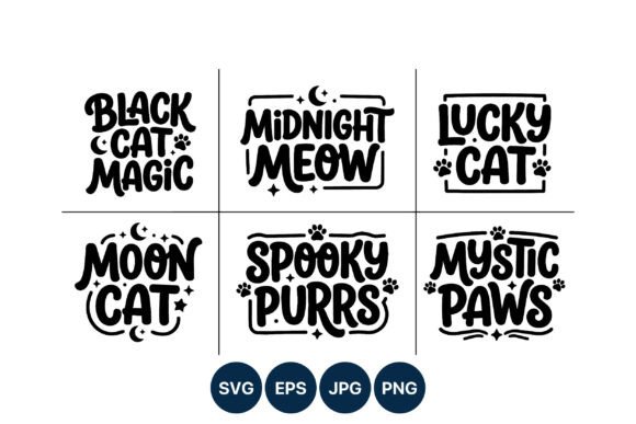 Black Cat Magic Cute Cat Phrases Vector