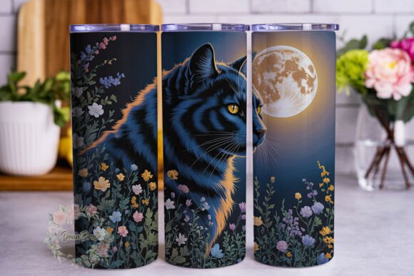 Black Cat Moon Garden Tumbler Wrap