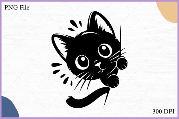 Black Cat Peeking Silhouette Clipart PNG
