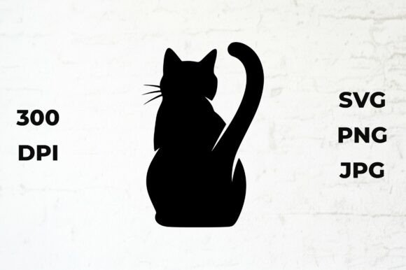 Black Cat Silhouette Sitting, Back View