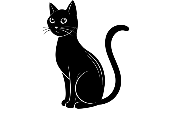 Black Cat Silhouette Sitting Side View