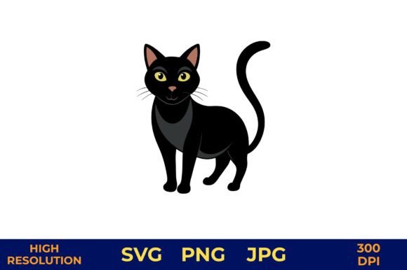 Black Cat with Green Eyes Vector Art