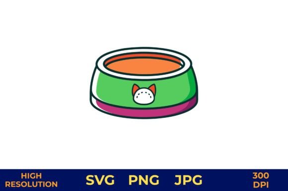 Cartoon Cat Bowl with Fish Vector Design