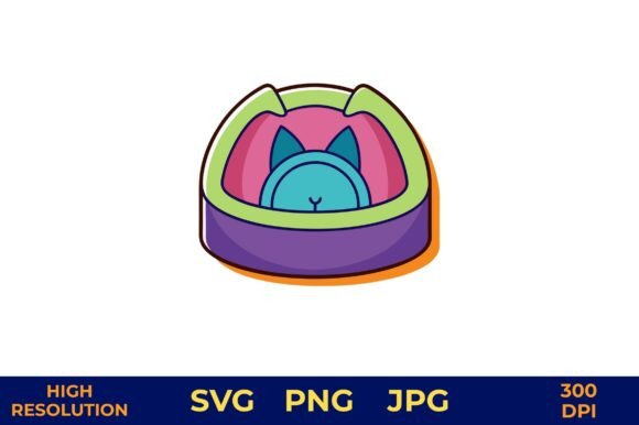 Cartoon Cat Resting in Vibrant Bed