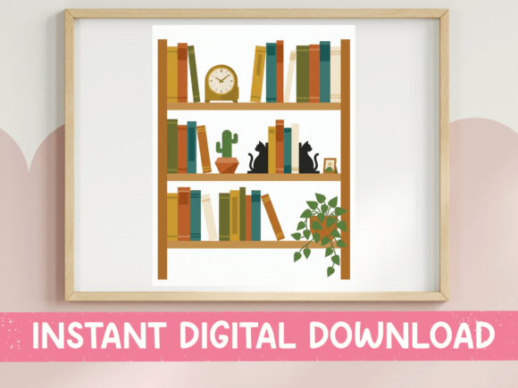 Cat Bookshelf Illustration Art Print