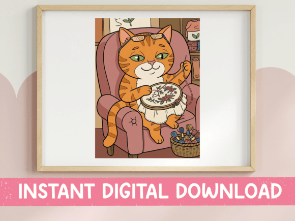 Cat Cross Stitching in Armchair Design