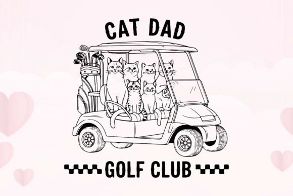 Cat Dad Golfing Felines in a Golf Cart