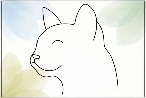 Cat Face Side Profile Line Art