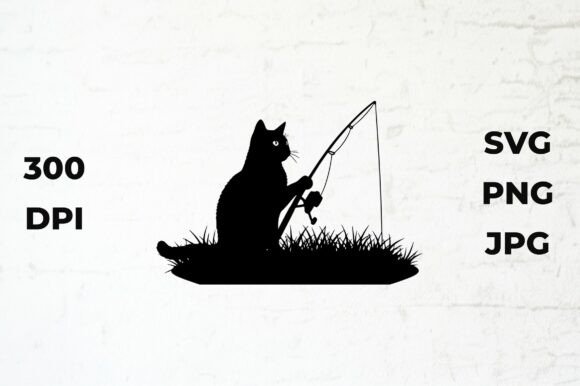 Cat Fishing Silhouette Vector