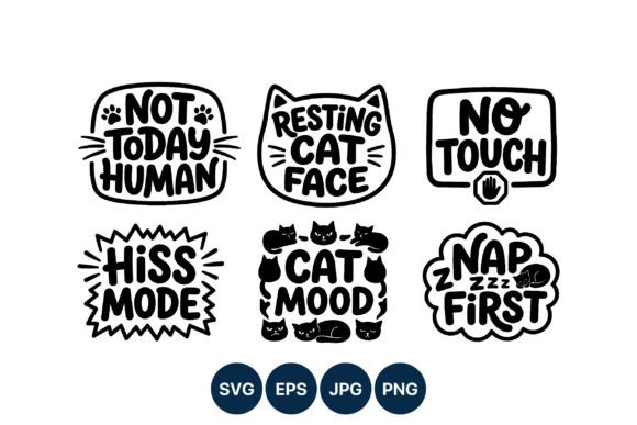 Cat Mood Phrases Vector Set
