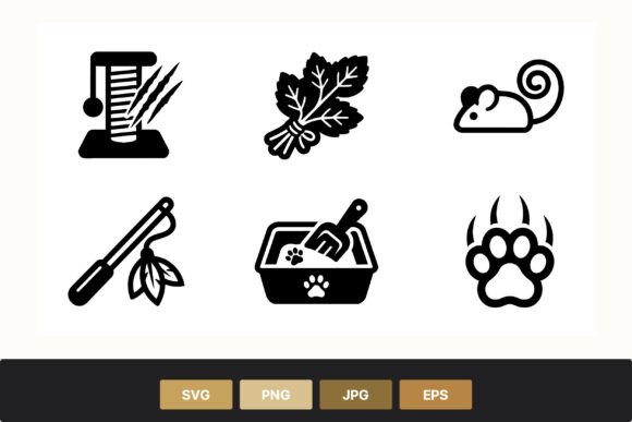 Cat Scratching Post and Pet Icons