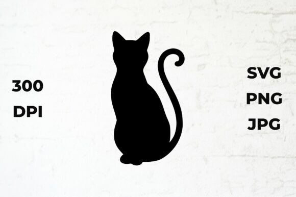 Cat Silhouette Sitting with Curled Tail