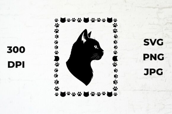 Cat Silhouette with Paw Print Border