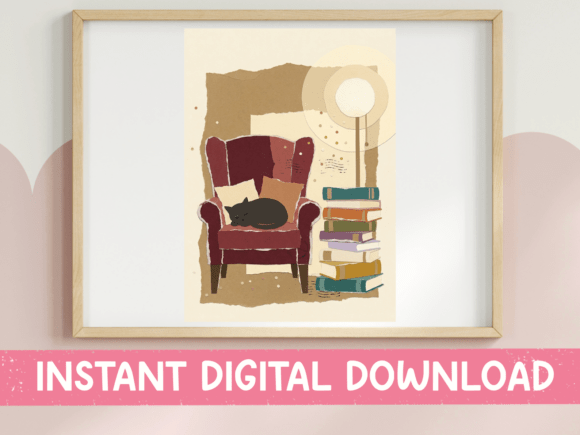 Cozy Black Cat Reading Chair Art