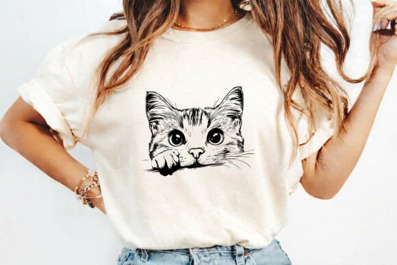Cute Big-Eye Cat Face T-Shirt Design
