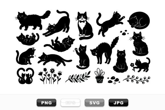 Cute Black Cat Silhouette Set