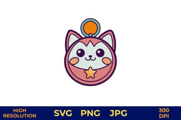 Cute Cartoon Cat Face Vector Keychain
