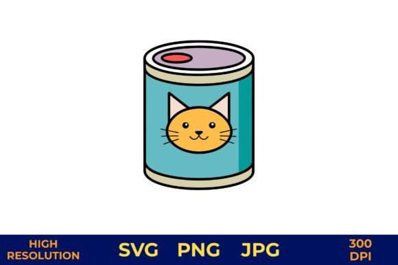 Cute Cat Face on Pet Food Can Vector