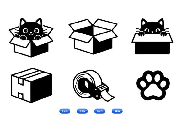 Cute Cat in Box Clipart Set