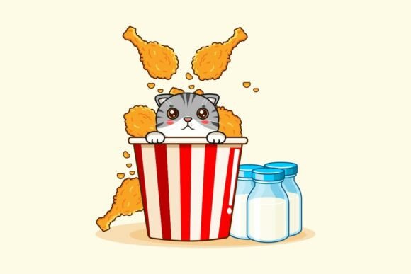 Cute Cat in Fried Chicken Bucket
