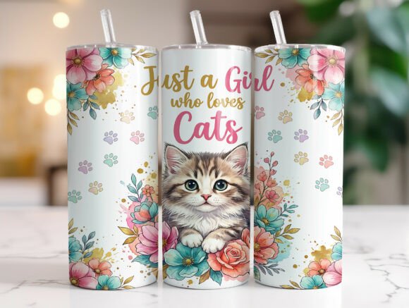 Cute Cat Lover 20oz Tumbler Wrap PNG