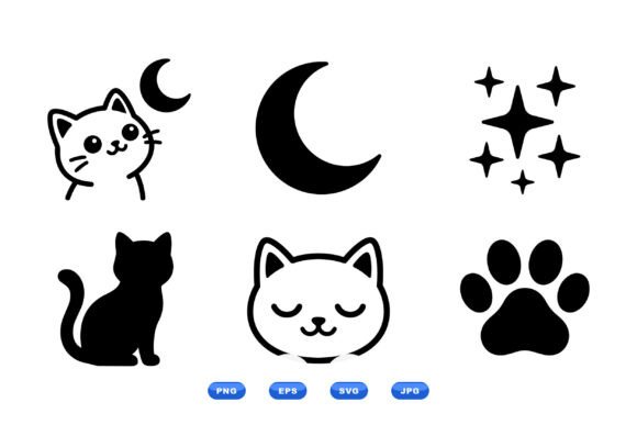 Cute Cat Moon Clipart Pack