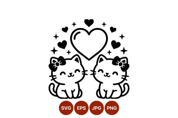 Cute Cat Pair with Hearts Vector