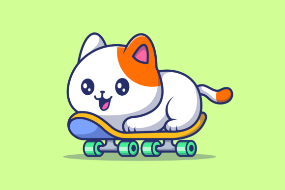 Cute Cat Playing Skateboard Cartoon
