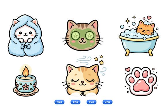 Cute Cat Spa Clipart Collection