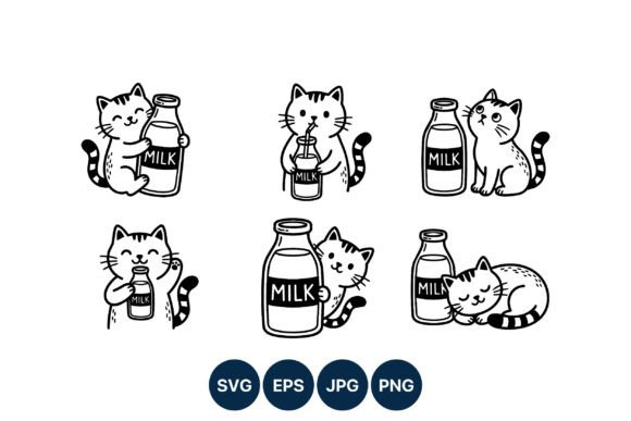 Cute Cat with Milk Bottle Vector