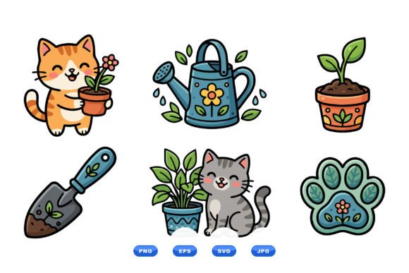 Cute Gardening Cat Clipart
