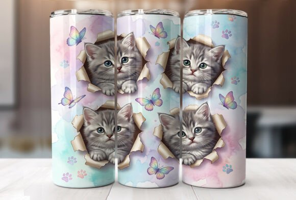 Cute Gray Kitten Butterfly Tumbler Wrap