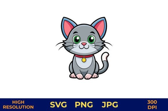 Cute Gray Kitten Vector with Bright Eyes