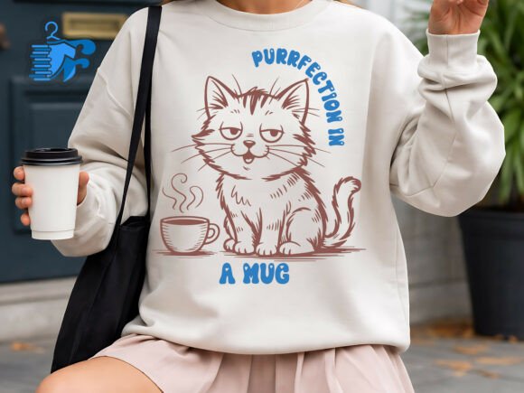 Cute Grumpy Cat with Coffee Funny