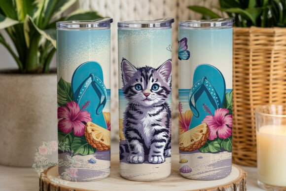 Cute Kitten Beach Day Tumbler Wrap