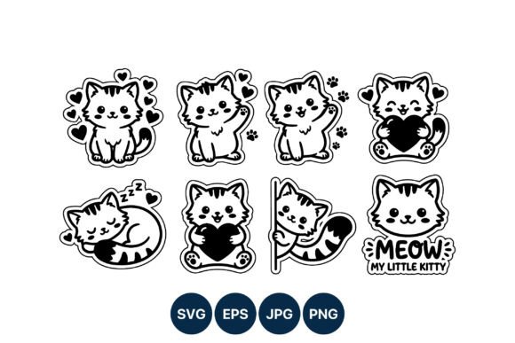 Cute Kitty Black and White Cat Vector