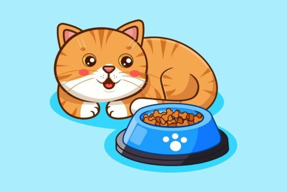 Cute Orange Tabby Cat with Food Bowl