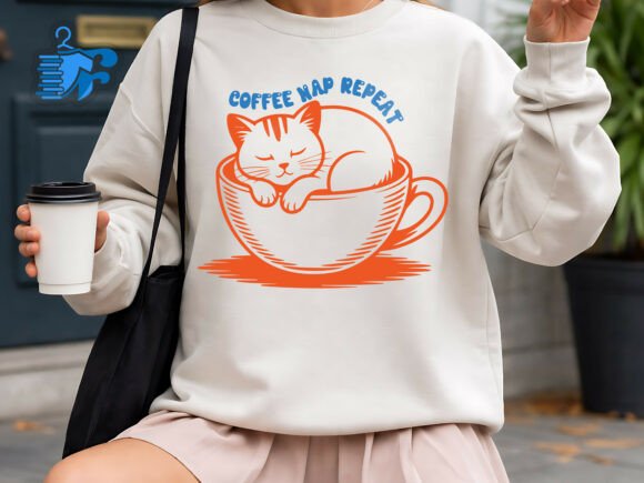 Cute Sleeping Cat in Coffee Cup Funny