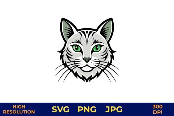 Grey Cat Face Vector Illustration