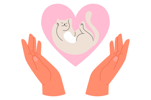 Pet Love Icon: Cat Lay in Heart Shape