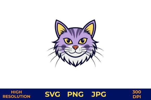 Purple Cat Face Vector with Whiskers