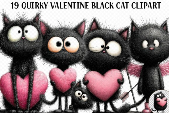 Quirky Valentine Black Cat Clipart