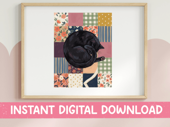 Sleeping Black Cat Patchwork Quilt