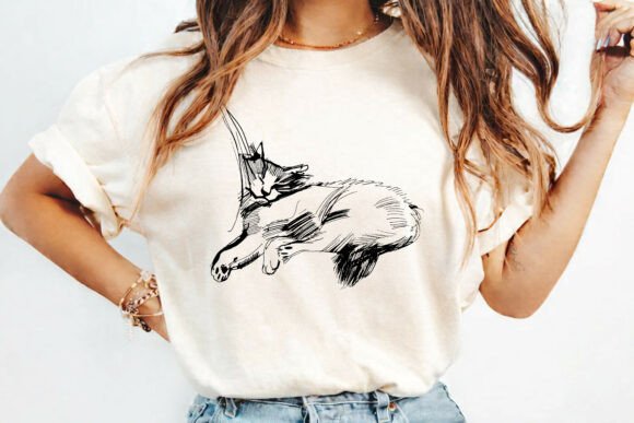 Sleeping Cat Sketch T-Shirt Design