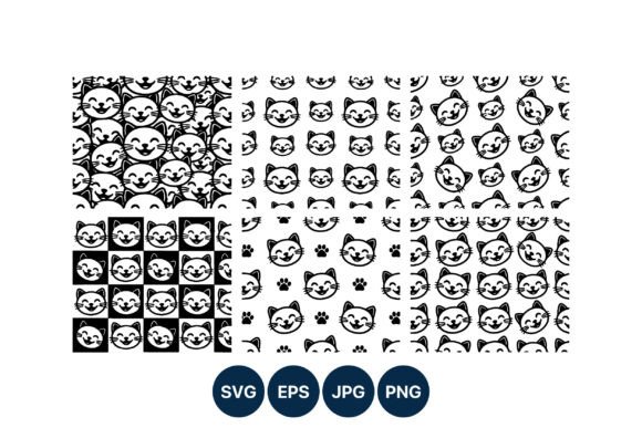 Smiling Cat Faces Black White Vector
