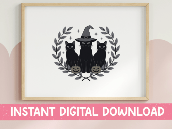 Three Halloween Cats Wreath SVG PNG
