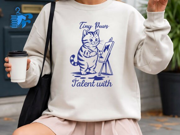 Tiny Paws Painting Cat Illustration