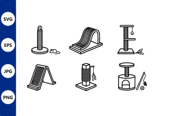 Vector Line Art Set of Cat Scratching