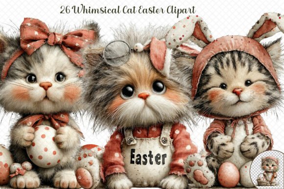 Whimsical Cat Easter Clipart