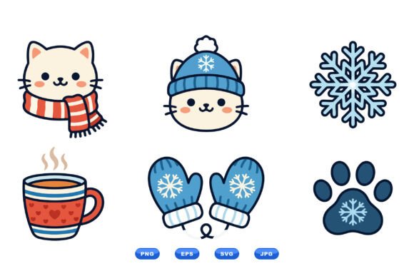 Winter Cat Icon Clipart Set